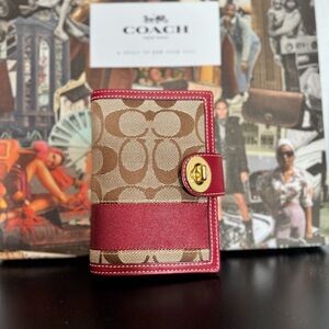 Coach Crimson and Tan Leather Planner Wallet